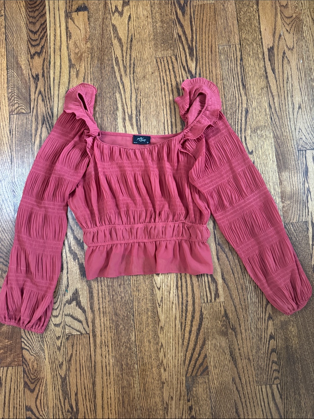 Milk & Honey Rust Smocked Stretch Ruffle Long Sleeve Crop Top Size M Boho
